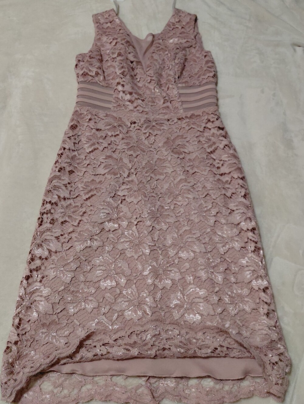🌸 Enfocus Studio Pink Lace Dress – Size 6- V-Neck